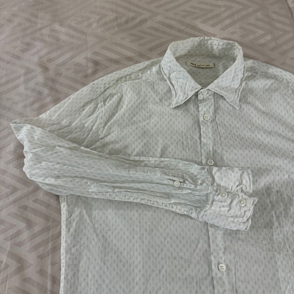 John Varvatos Light Tan w/ Blue Pattern Button-Down Shirt - Small